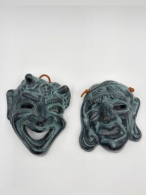 Vintage Terracotta Drama Comedy Tragedy Masks Made In Greece Wall Decor AS IS